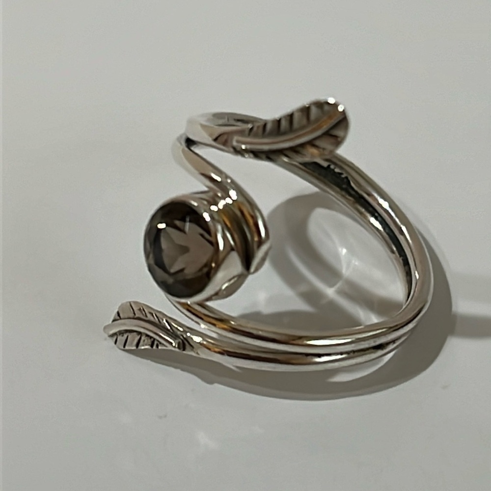 SOLID 925 STERLING SILVER SMOKEY QUARTZ GEMSTONE RING SIZE 6.75 - Picture 5 of 5